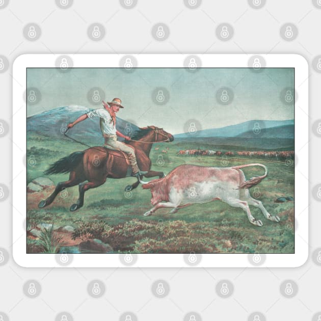 Cattle Mustering Australia Vintage Print Sticker by KarwilbeDesigns